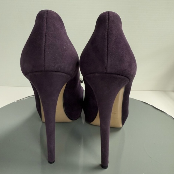 Miu Miu Purple Suede Crystal Embellished Peep Toe Platform Pumps Size 38 - Picture 4 of 11